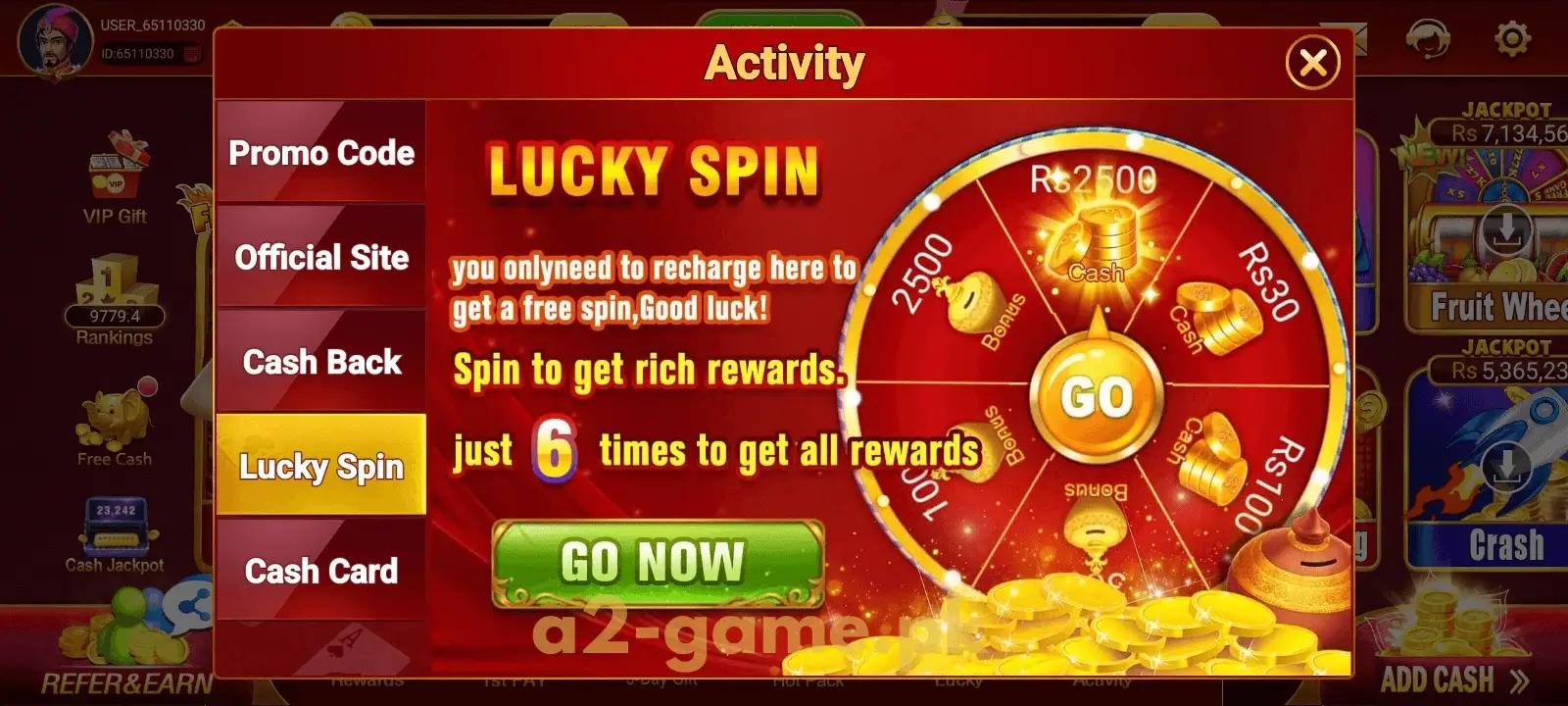Activity Lucky Spin on A2 Game