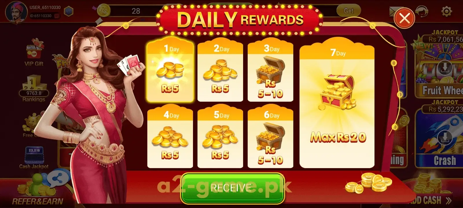 Daily Rewards on A2 Game